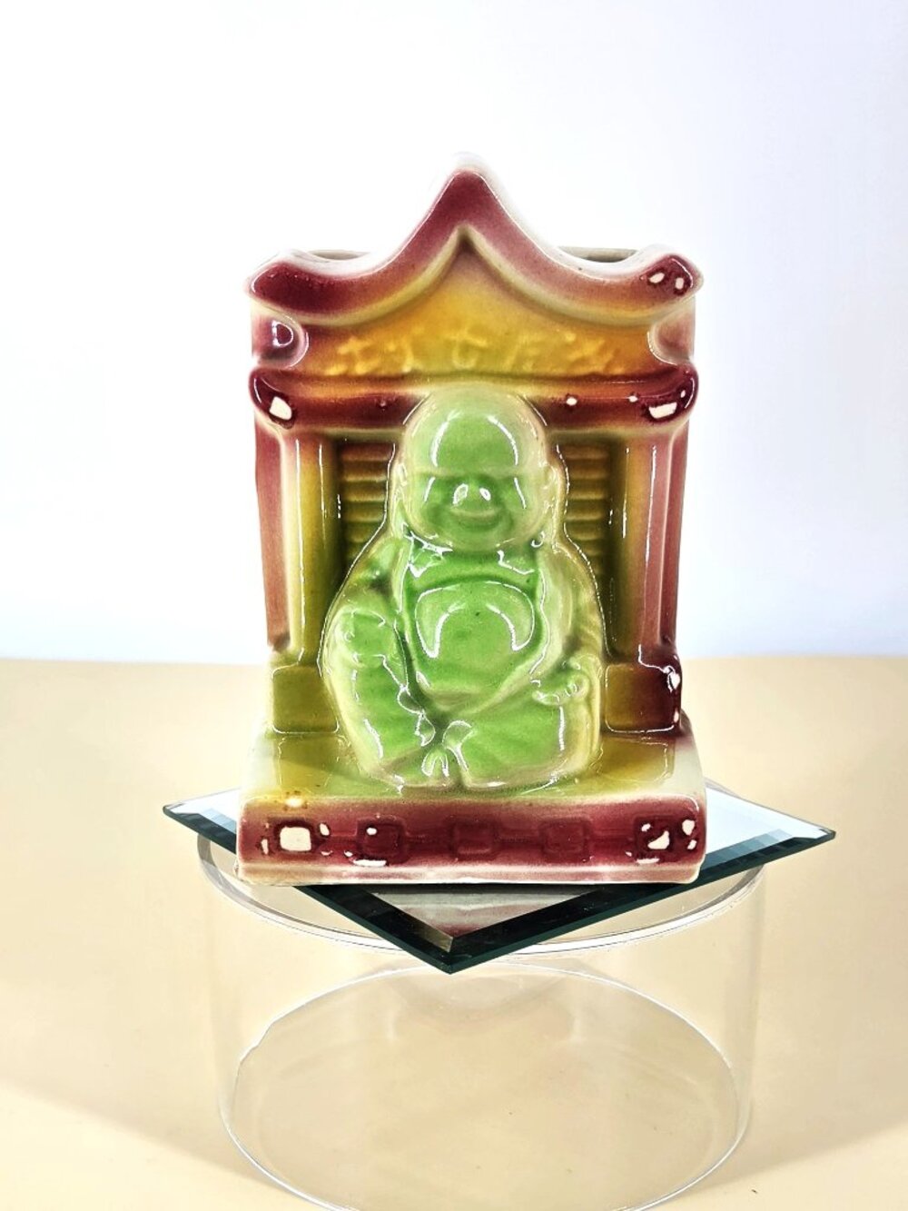 Shawnee Pottery 1940s Ceramic Buddha & Pagoda Hand Painted Planter/Vase USA #524